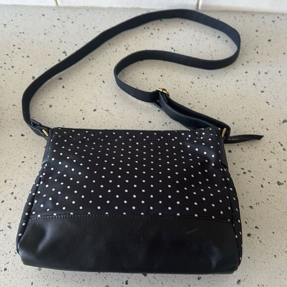 FOSSIL JENNA Crossbody Bag Black & White Polka Dot Textile Synthetic Casual Chic - Picture 2 of 12